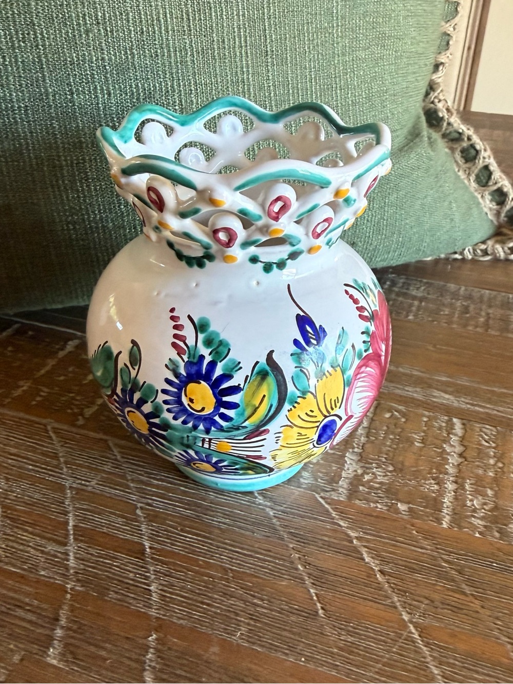Vintage Czech Majolica Hand Painted Floral Vase Tupesy Keva Signed CZ